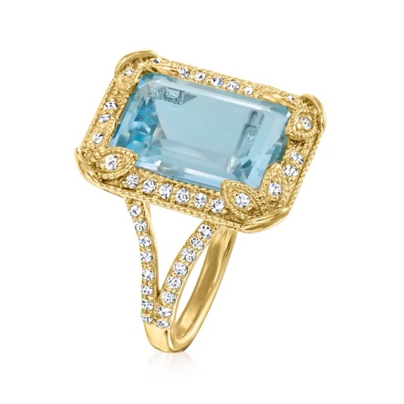 8 Carat Blue Topaz Ring w/ 50 ct.tw. White Topaz & 18kt Gold Over Sterling Size9 - Picture 4 of 9